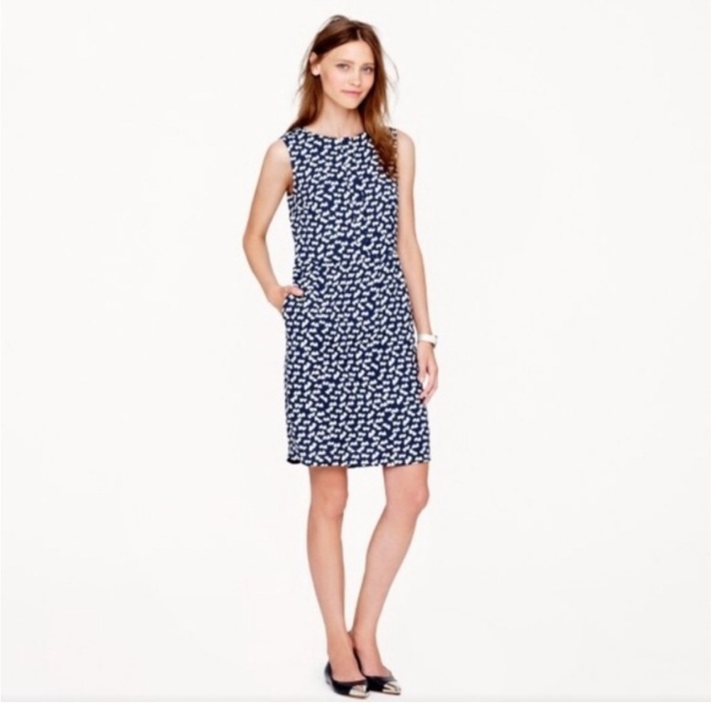 J. Crew Scattered Hearts Dress Navy Blue Pockets Fully lined Size 2